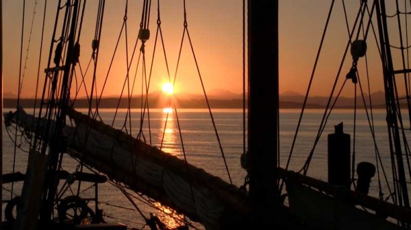 Photo: Sunrise Over the Cascade Mountains on Day #1 of the Wooden Boat Festival