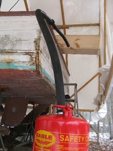 wooden lobster boat restoration - Boiler to steambox via a hose