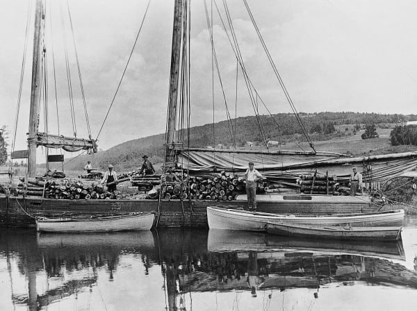 schooner C. M. GRAY of Castine loads kilnwood for Penobscot Bay lime kilns