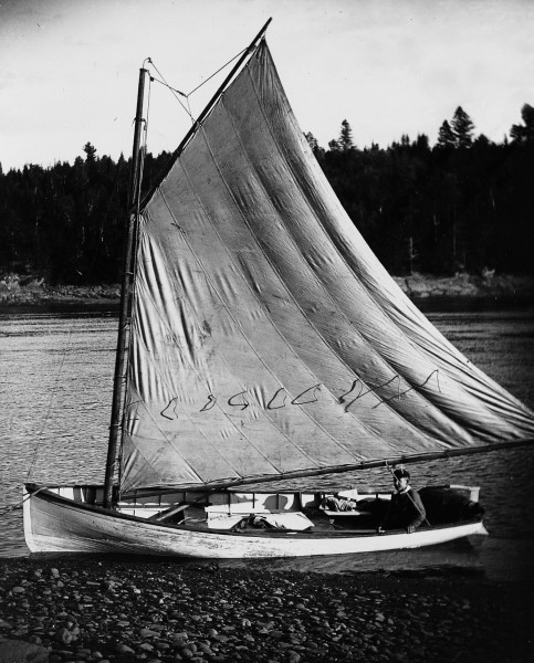 small sailboat, Penobscot River, likely in the 1890s