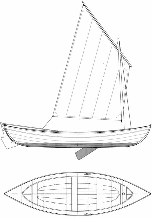 To create a 15-foot BEACH PEA from the 13-foot design, the stations of the 13-footer were simply spaced at 14” instead of 12”, and the stem profiles expanded at the same ratio. The heights and widths are the same on both versions. The scantlings for the smaller boat were already robust enough to use for the bigger one. So the resulting boat is only slightly bigger by being longer than the original, but a surprising improvement in rowing was noted.