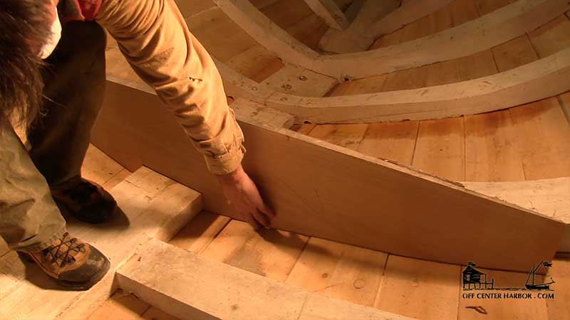 Cutting Timber Installing Floor Timbers in a Wooden Boat 