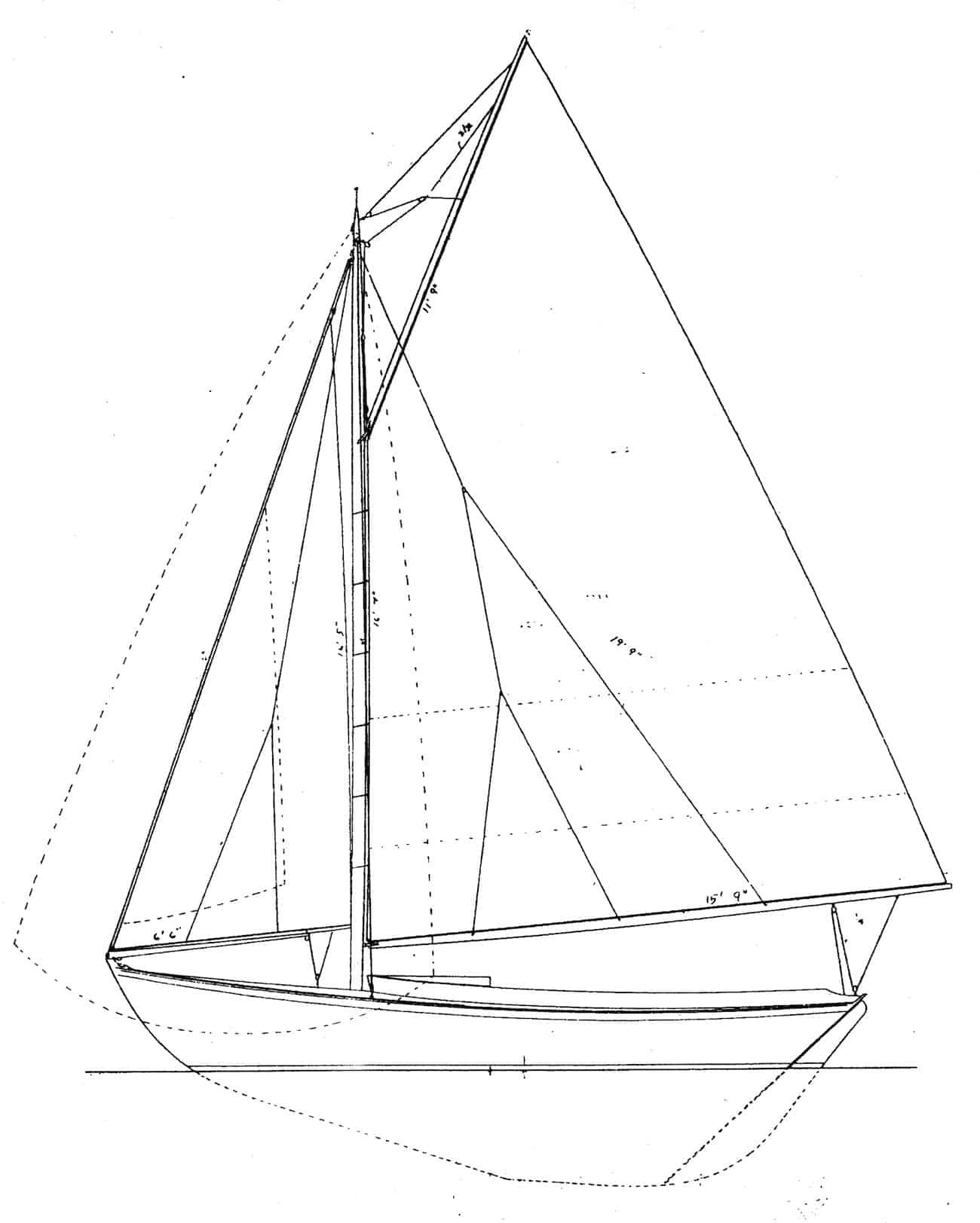 Gaff rigs were fitted to the first fleets of Fish boats. (HMCo brochure)