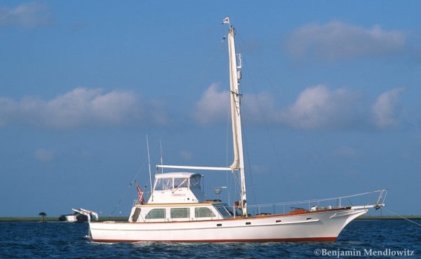 The lovely 56' Alden-designed HAWKSBILL anchored off Titusville near Cape Canaveral. Always a nice sight!