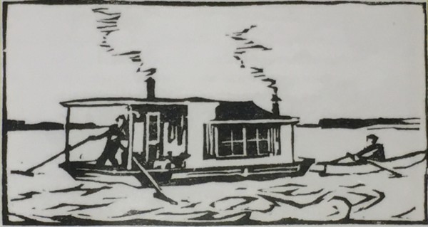 A sketch of the Hubbard's shantyboat that graces the cover of Harlan's book: Shantyboat.