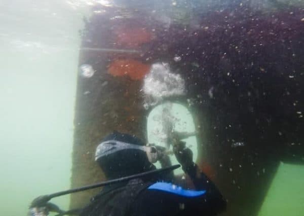 Diving in the Bering Sea to put new zincs on the propellor