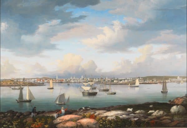 Fitz Henry Lane painting - a full view of Gloucester Harbor from Rocky Neck