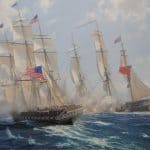 Steven Dews' painting Constitution shows early US war ships