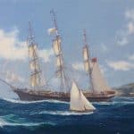 Steven Dews' painting, CUTTY SARK, shows an old tall ship sailing