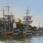 Steven Dews' painting, SCARBOROUGH, shows tall ships moored
