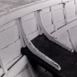 More steam-bent seat knees, these landing on the hull frames and riveted to them.